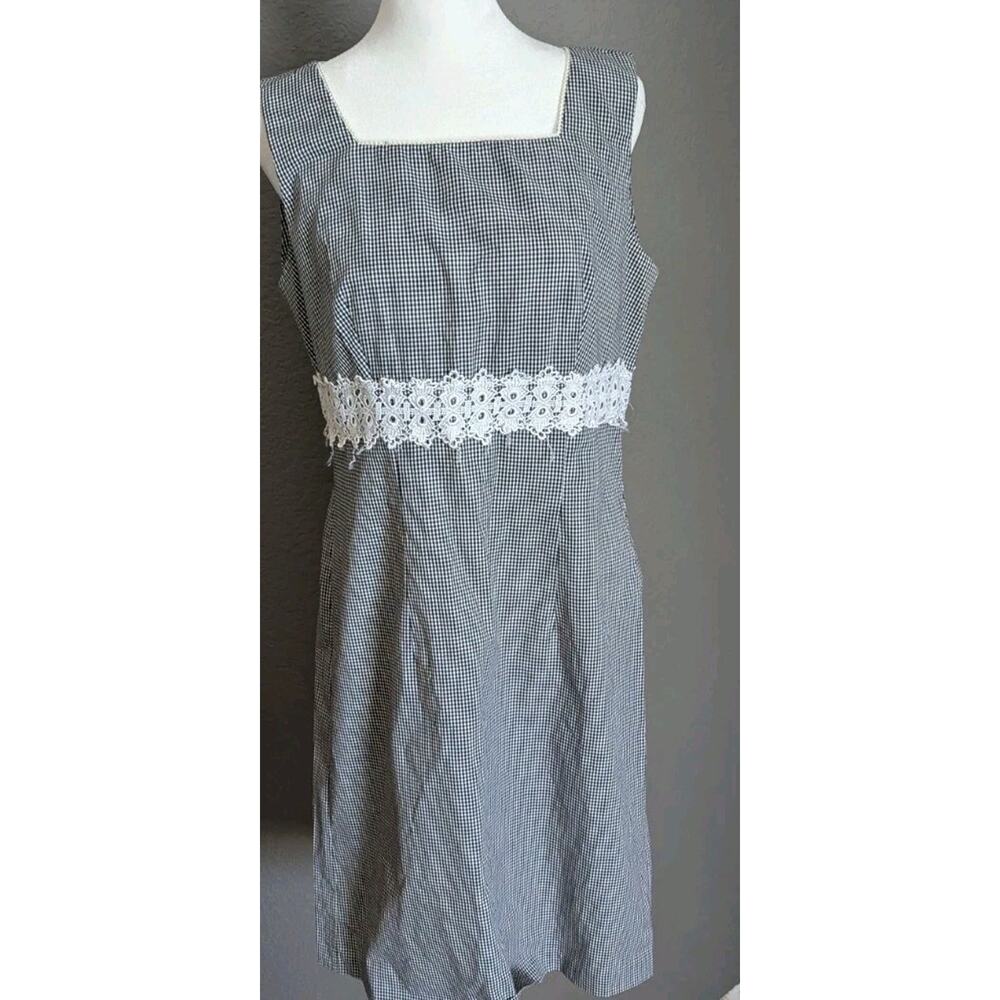 vtg 90s Gingham Dress Sheath Women 6 8 black White Check Crochet Y2k Mini - Picture 16 of 16